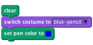     clear
    switch costume to [blue-pencil v]
    set pen color to [#0000ff]