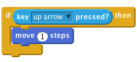     if < key [up arrow v] pressed? > then
        move (1) steps
    end