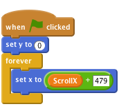 when FLAG clicked
    set y to (0)
    forever
        set x to <(ScrollX) + [479]>